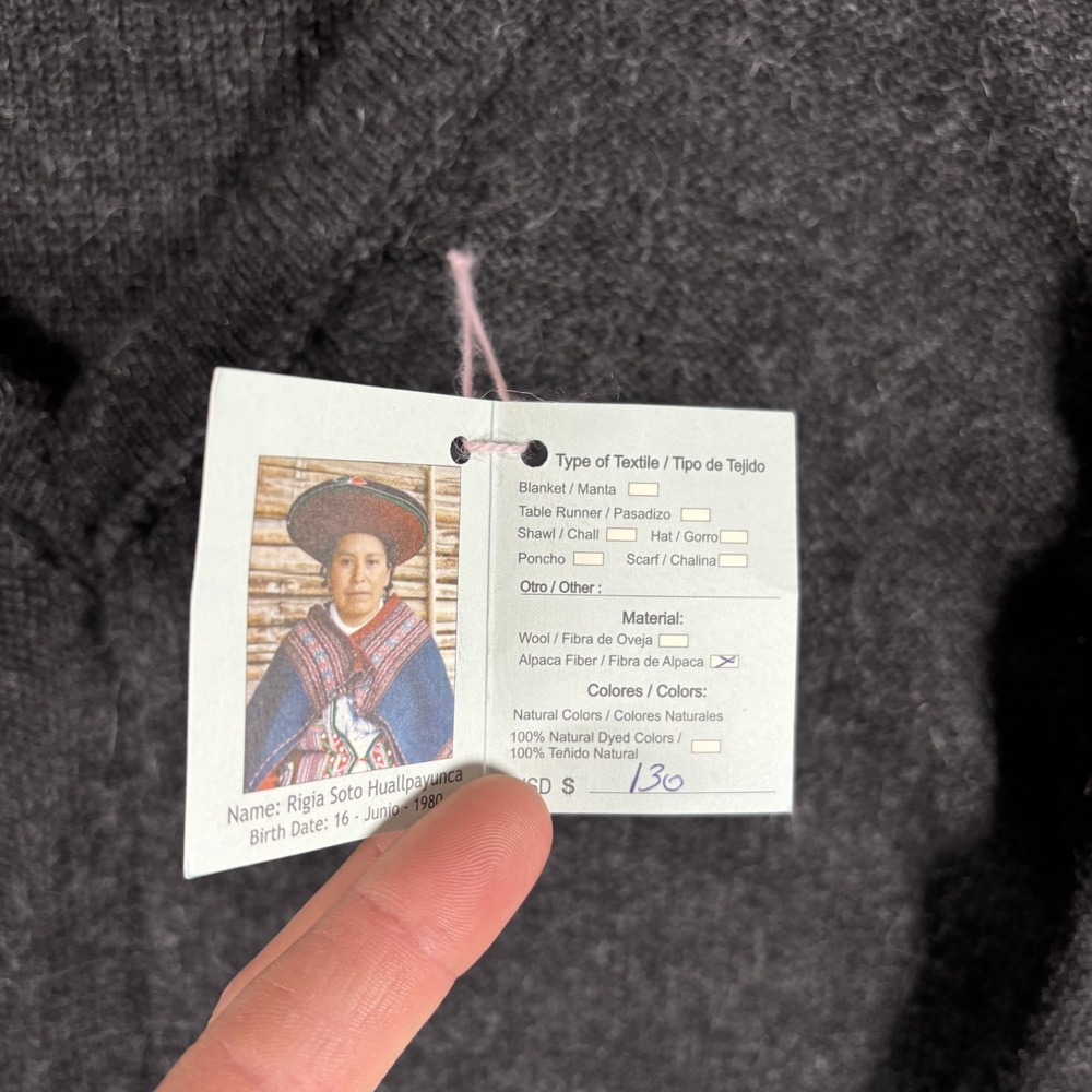 Centro De Textiles Tradicionales Del Cusco Alpaca Wool Sweater Gray V Neck Peru - Picture 5 of 12
